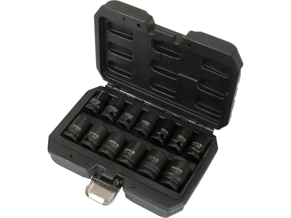 Набір Головок торцевих ударних 6-гр YATO:квадрат1/2″М10-24 мм, 13 шт YT-10251