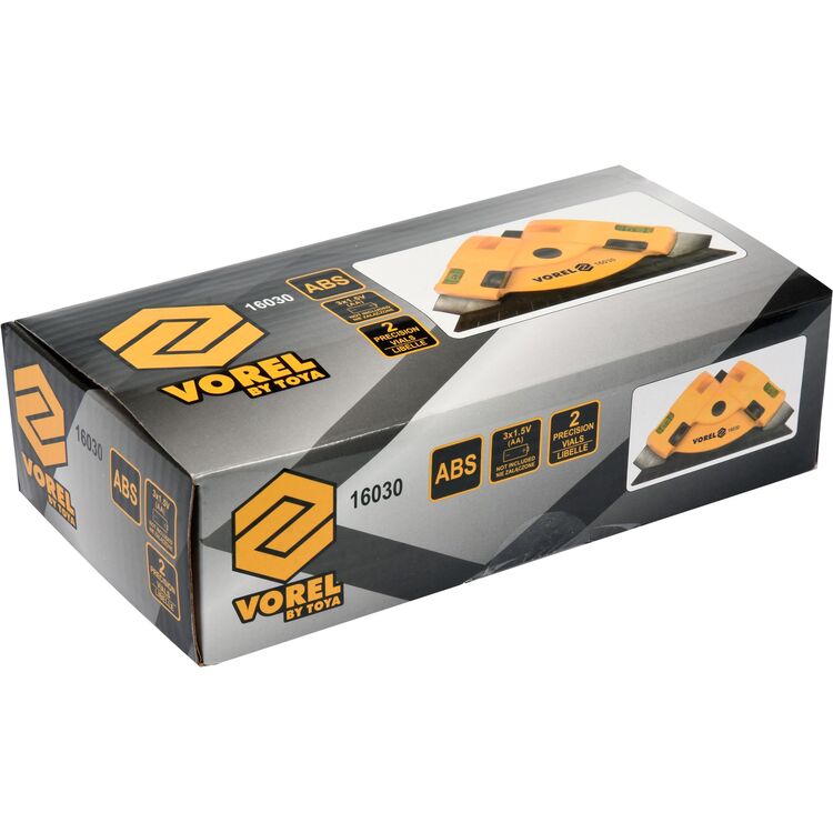 Рівень кутовий 90 з 2-ма лазерними лініями до 10 м VOREL для укладання плитки,190*135 мм(16030)