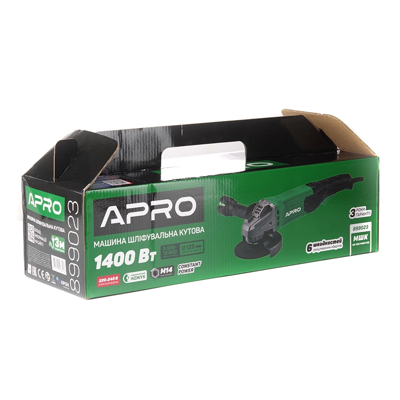 Шліфмашина кутова APRO 125мм AG-125/1400 VCQ 899023