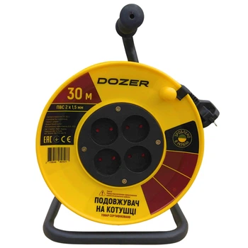 Подовжувач на котушці 30м ПВС 2х1,5 DOZER FL-427895
