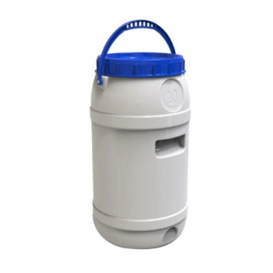 Бідон 20 л(24см/синя кришка/ручка-дуга) харчовий білий