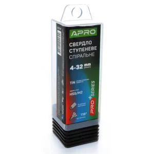 Свердло ступінчасте спіральне Ф4-32мм сталь 6542 APRO 78463830747