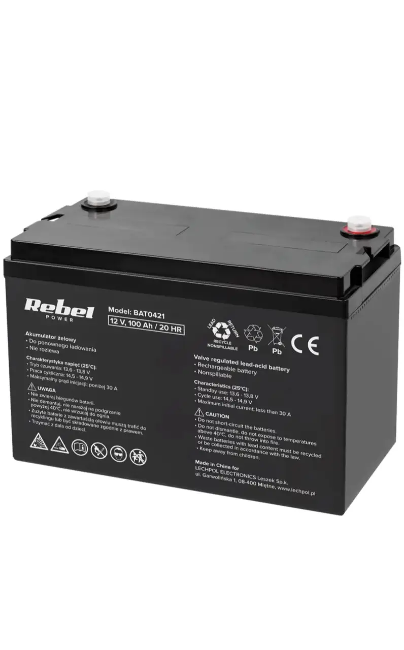 Акумулятор гелевий 100Ah 12V Rebel BAT0416