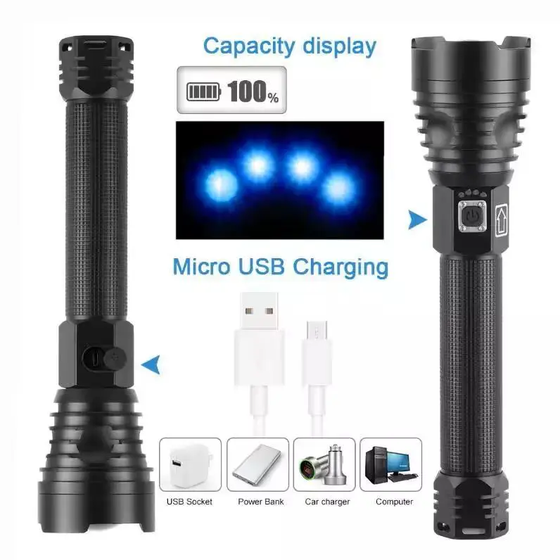 Ліхтар BL-601-P90 2*26650/2*18650 ЗП Power Bank Type-C zoom індікація заряду