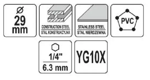 Свердло корончате по металу з твердосплавними напайками 1/4″ 29*103мм YATO YT-4405