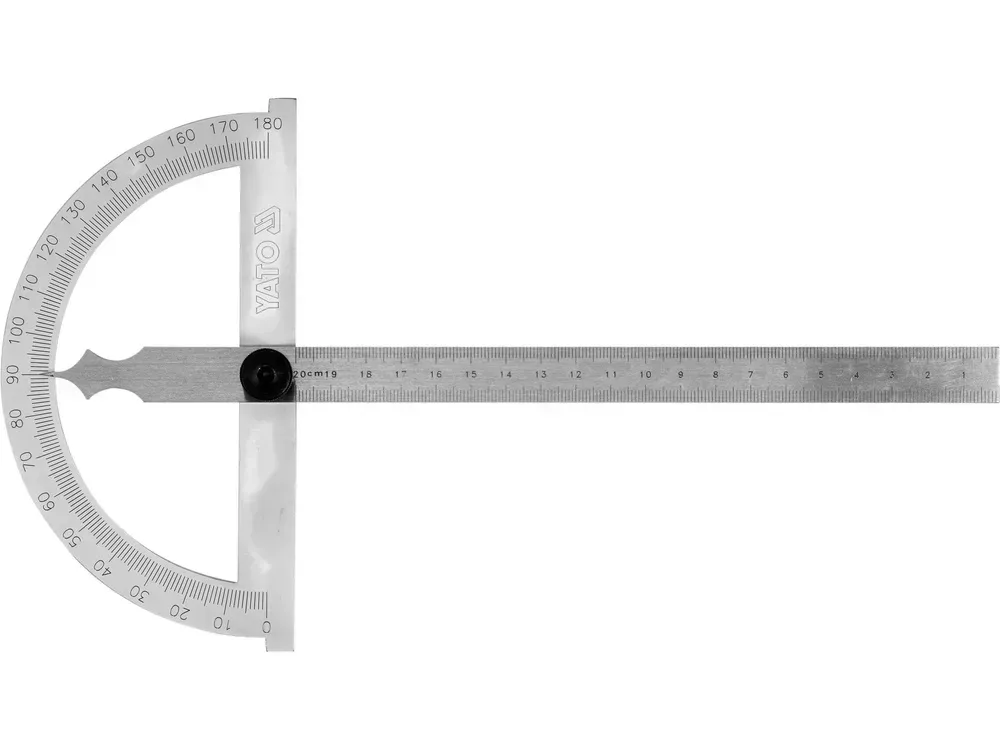Кутомір-транспортир з лінійкоYATO 150*250мм/діапазон 0-180*/відстань 0-200мм YT-72141