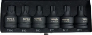 Набір насадок викруткових YATO TORX I SPLINE квадрат 3/4″/Т70/Т80/Т90/Т100/М16/М18 6шт YT-10653