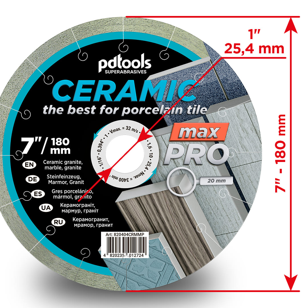 Круг алмазний відрізний pdtools 820604CRMMP 1A1R 230*1.6*10*25.4 Ceramics MAX PRO