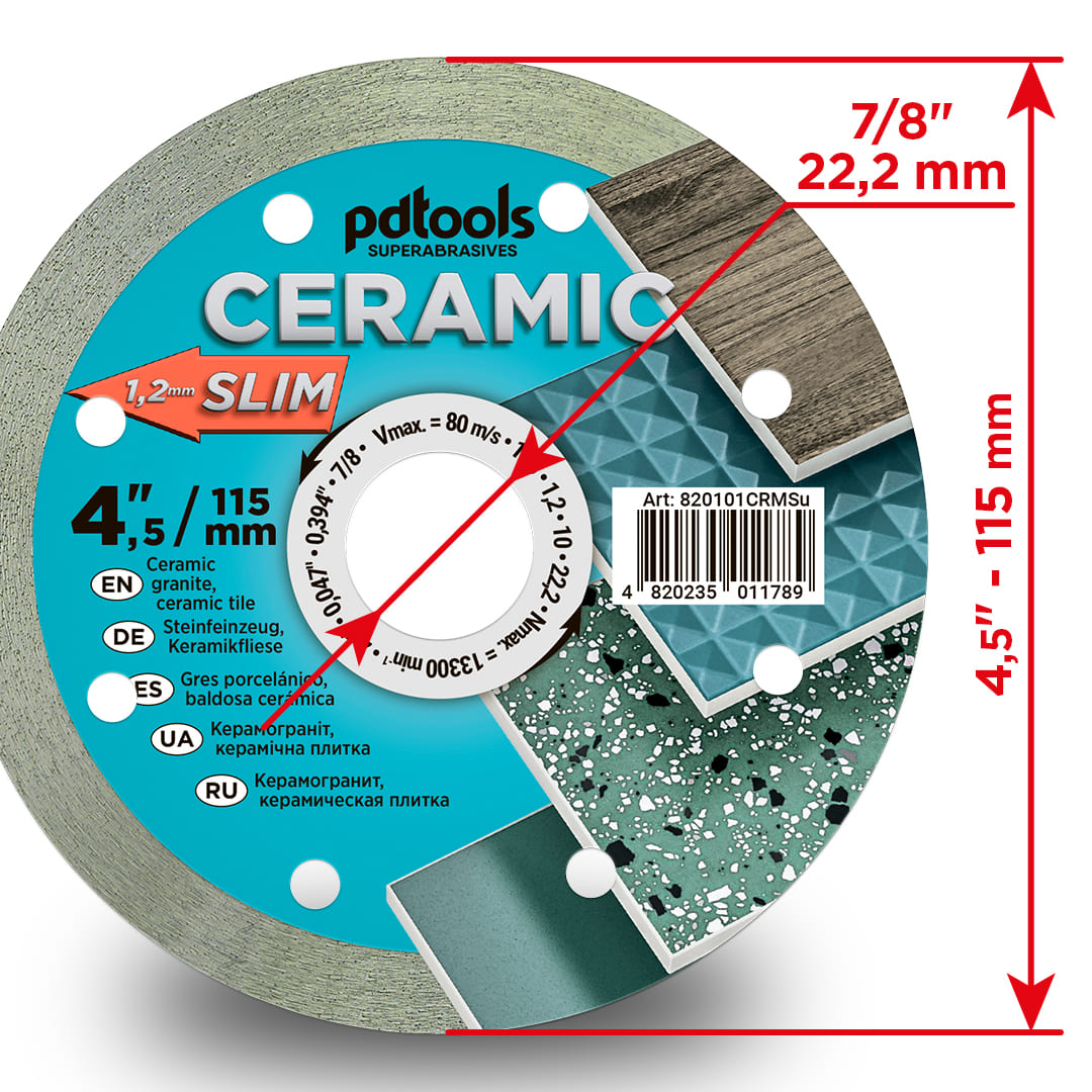 Круг алмазний відрізний pdtools 820203CRMSu 1A1R 125*1.2*10*22.2 CERAMICS SLIM