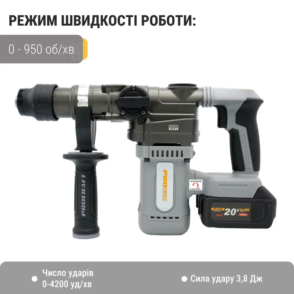 Перфоратор акумуляторний Procraft Industrial HD20A 100203