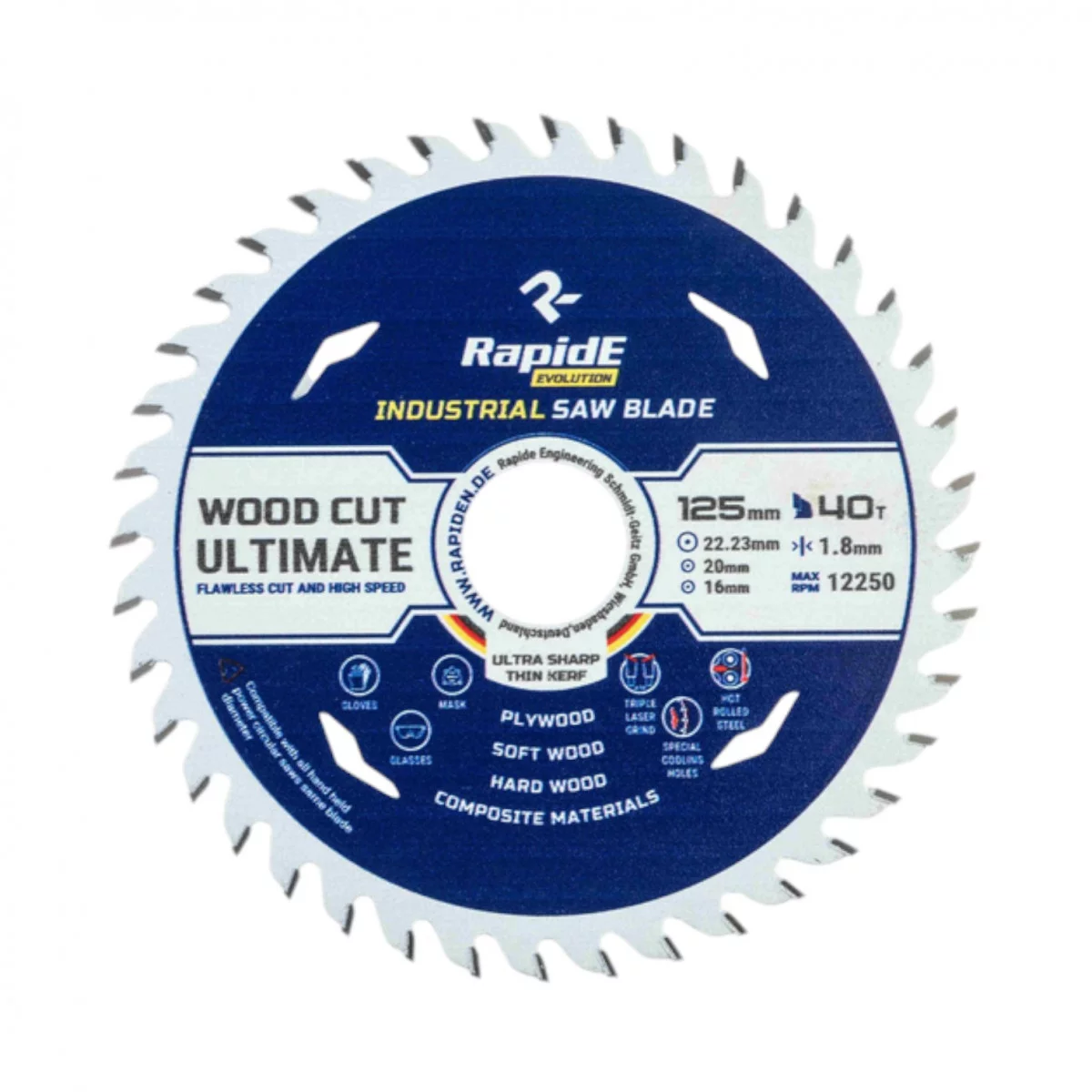 Диск пильний по дереву Rapide INDASTRIAL TCT SAW 125*22,23*40Т