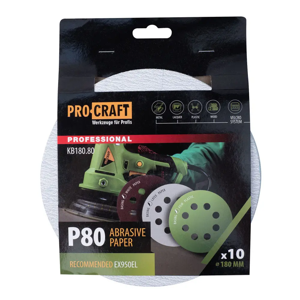 Диск самозачіпний з отворами 180мм зерно 80 PROCRAFT KB180.80 UNIVERSAL