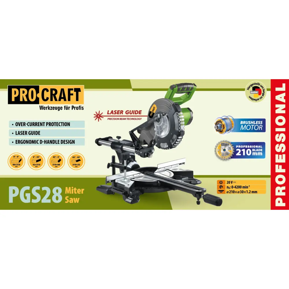 Пила торцювальна Procraft PGS28 UNIVERSAL без АКБ та ЗП І030288