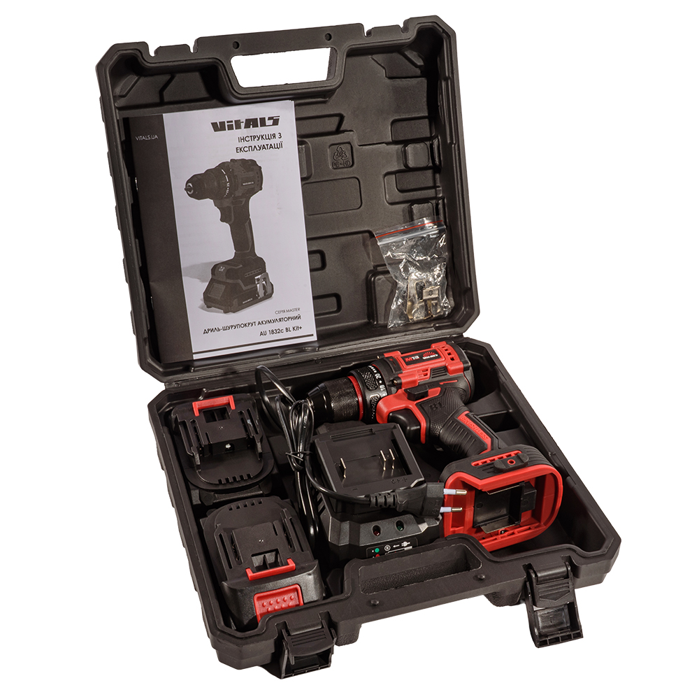 Дриль-шуруповерт акумуляторний безщітковий 2 АКБ та ЗП Vitals Master AU 1832c BL Kit+ АМТ 235331