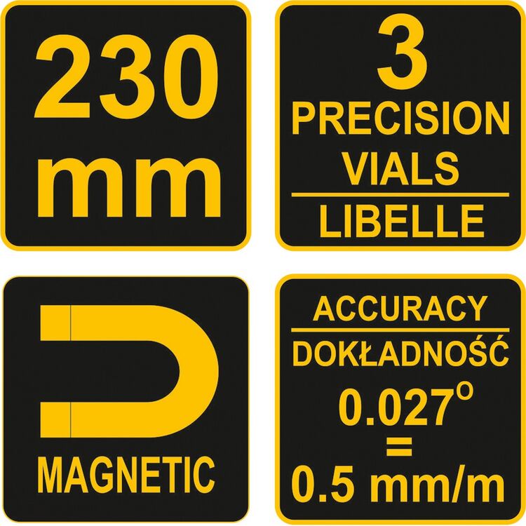 Рівень Torpedo VOREL:3 капсули магніт,230мм /16300