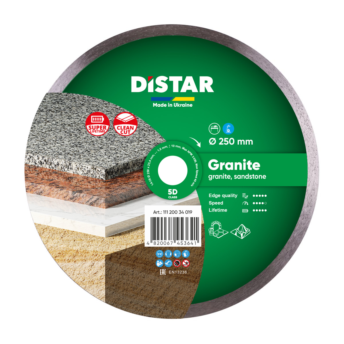 Диск алмазний відрізний 1A1R 250*1.6*10*25.4 DISTAR Granite 11120034019
