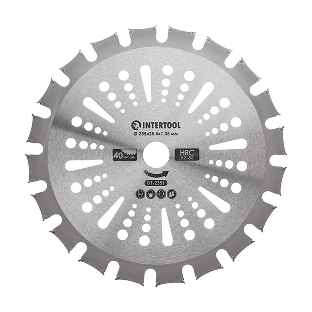 Ніж для мотокоси/тримера з твердосплавними напайками 255*25,4*1,35мм/40Т/HRC 82-86 INTERTOOL DT-2351