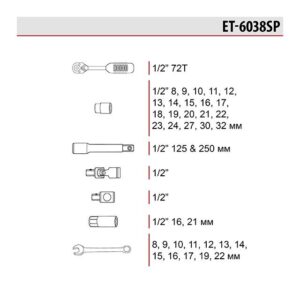 Набір інструментів38 од.1/2″ Cr-V (ET-6038SP)