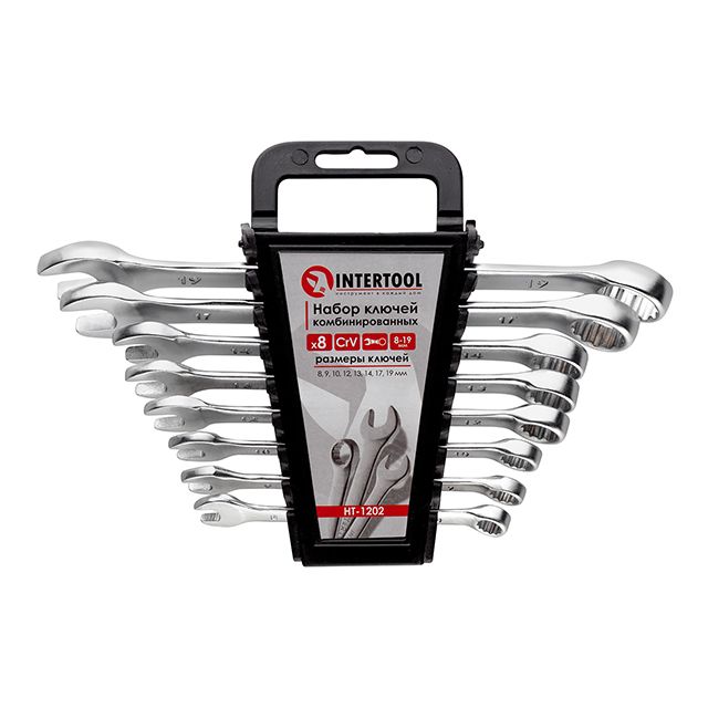 Набір ключів комбінованих 8шт.,8-19 мм,Cr-V ІНТЕРТУЛ НТ-1202