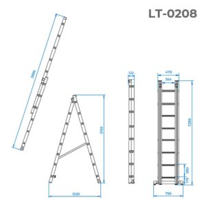 Драбина 2* 8 сходинок 3,69м LT-0208