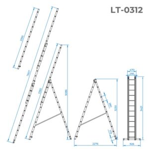 Драбина 3×12 сходинок 7,89 м LT-0312