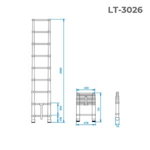 Драбина алюмінієва ТЕЛЕСКОПІЧНА Інтертул  2,6м LT-3026