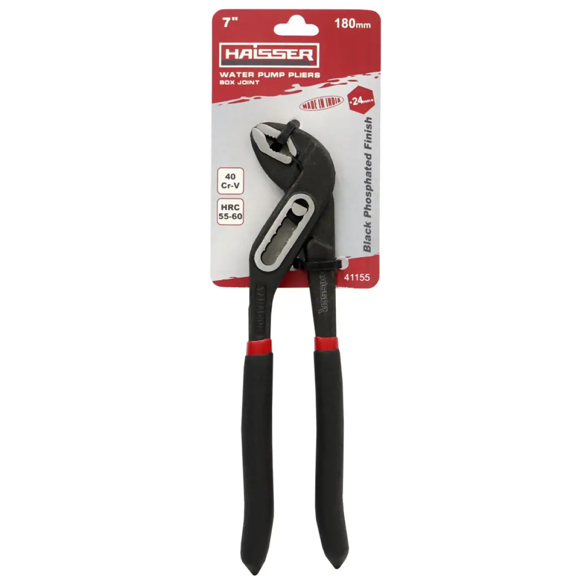 Кліщі переставні 180мм фосфатовані обливні рукоятки HAISSER 41155