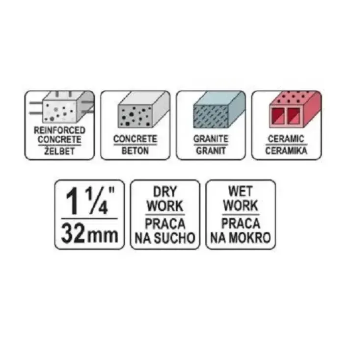 Свердло корончате YT-60373 камінь бетон ф-52мм/430мм хвостовик М32