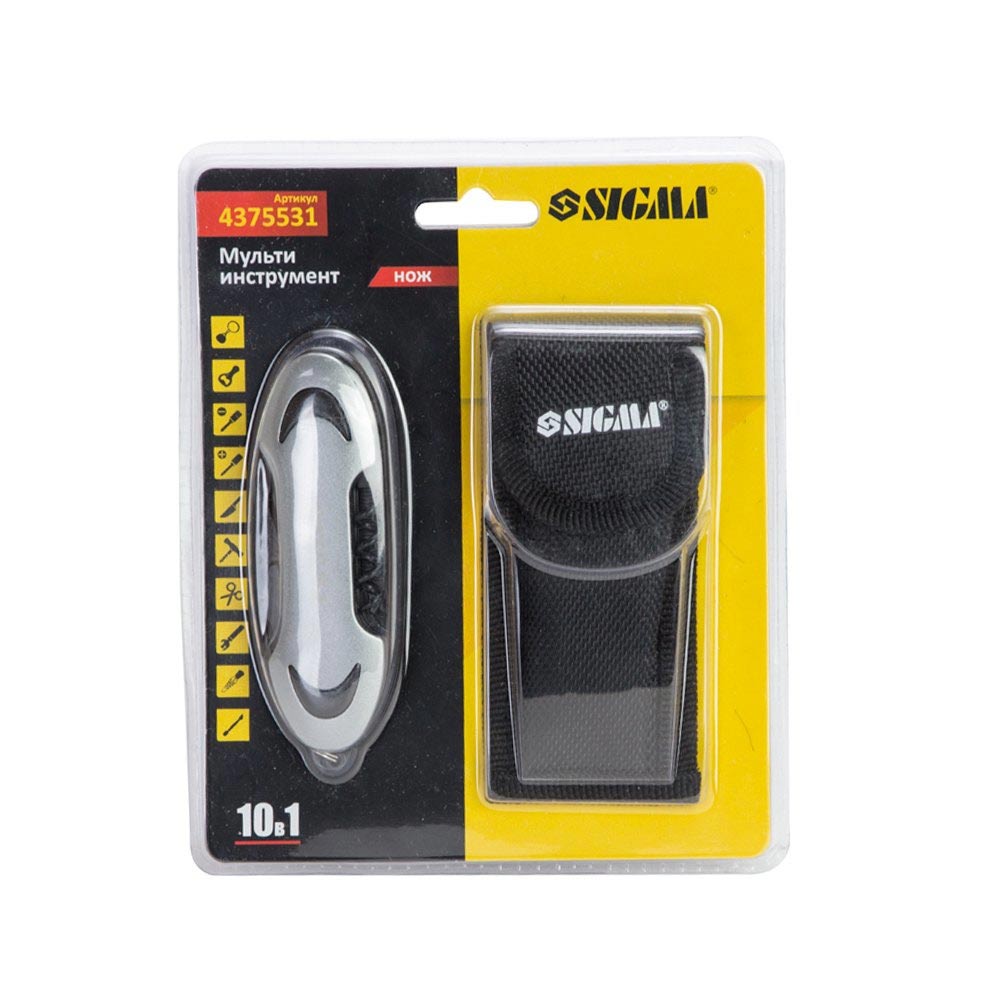 Мультиінструмент ніж 109мм 10в1 (чохол)(4375531)СІГМА