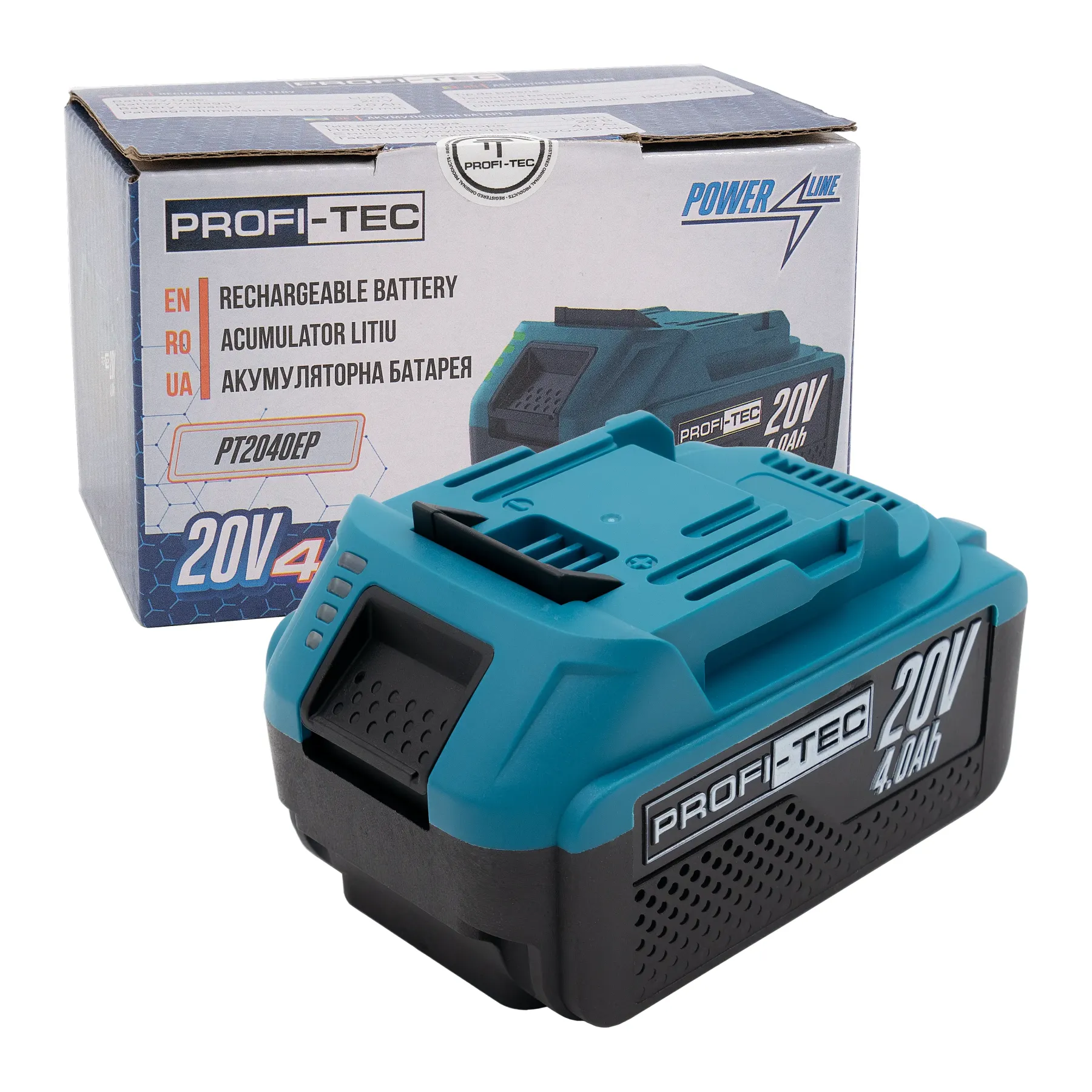 БАТАРЕЯ акумуляторна високострумова PROFI-TEC PT2040ER 20V/4.0Ar/10C з індикатором 005850