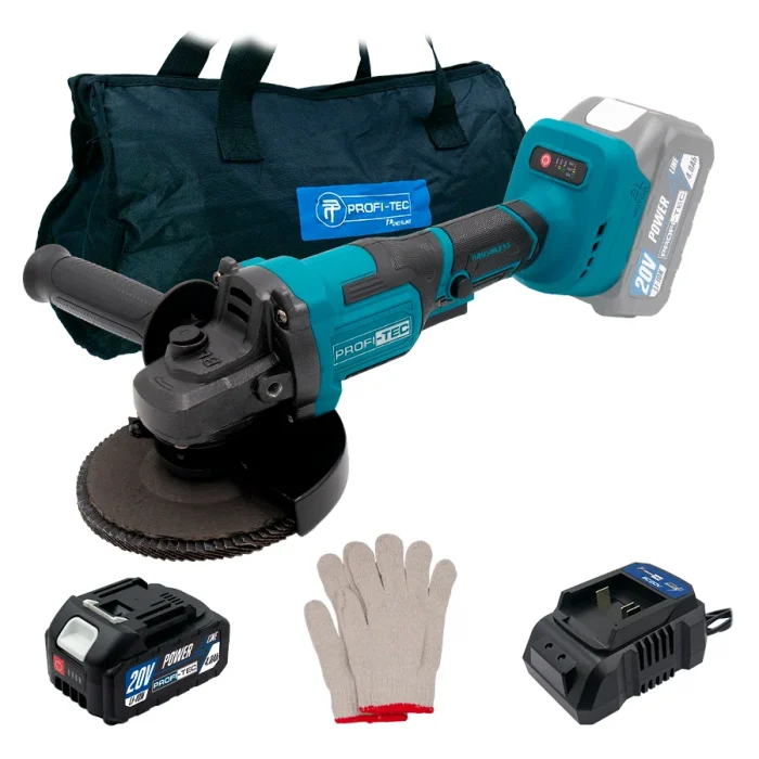 Акумуляторна кутова шліфмашина PROFI-TEC PGA202/ NSK(20 В, безщітков 20V/125 мм/1 акб та ЗП 007600