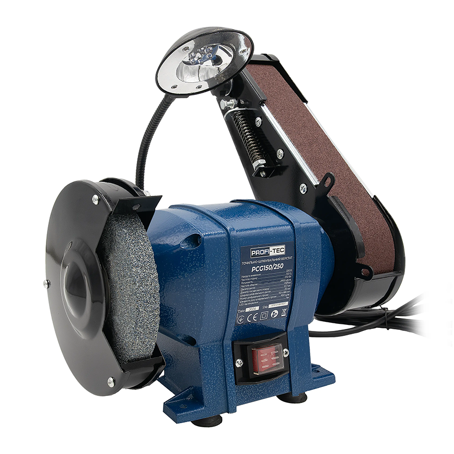 Верстат точільно-шліфувальний PROFI-TEC PCG 150/250/250 2Вт диск 150мм/стрічка 50*686мм 006972