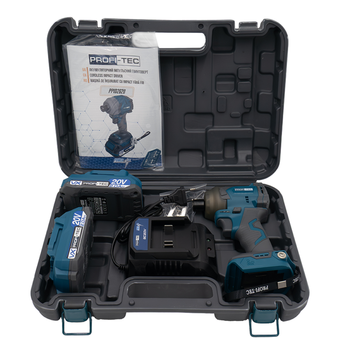Гвинтоверт акумуляторний імпульсний 260Нм PROFI-TEC PPID2620 2АКБ/ЗП/кейс 007132