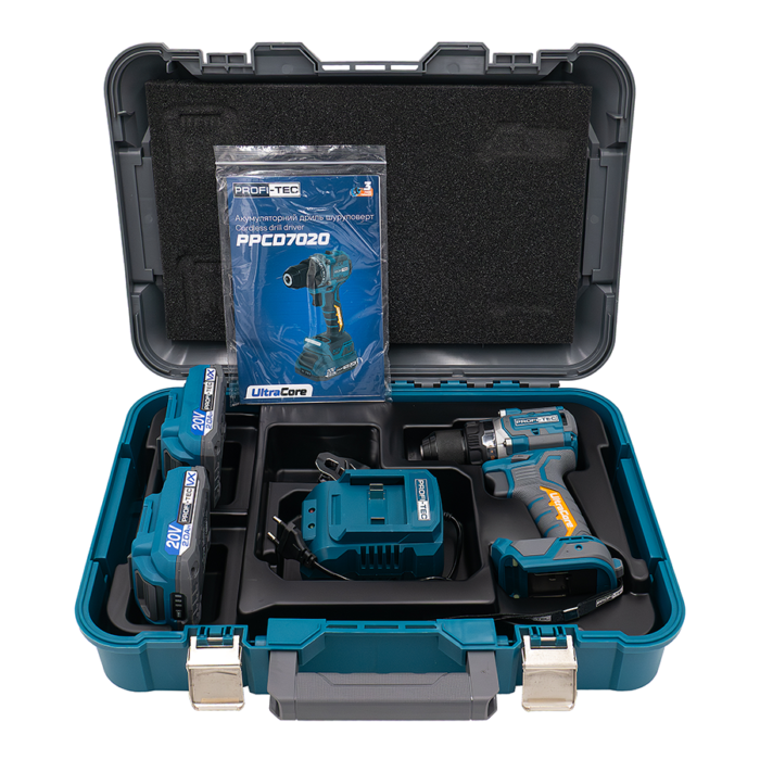 Акумуляторний шуруповерт PROFI-TEC PPCD7020 UltraCore70Hm/13мм патрон/2АКБ/ЗП/кейс 007642