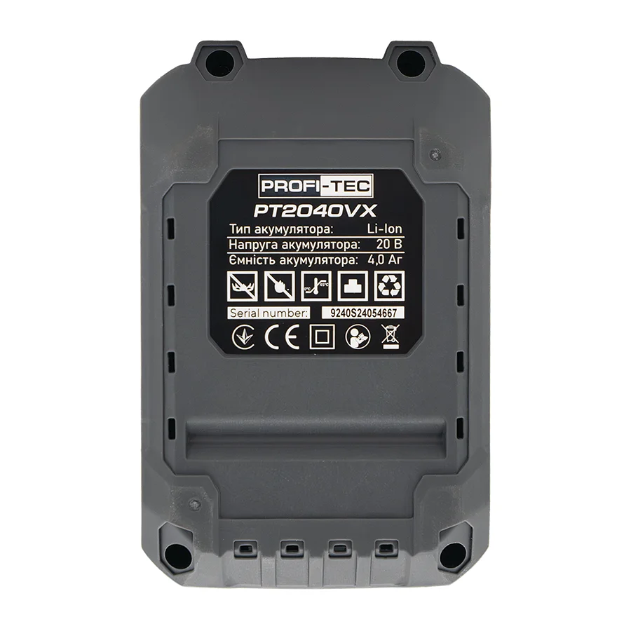 Акумуляторна батарея PROFI-TEC PT2040VX POWERLine (20 В / 4.0 Аг, високострумова, з індикато)007021