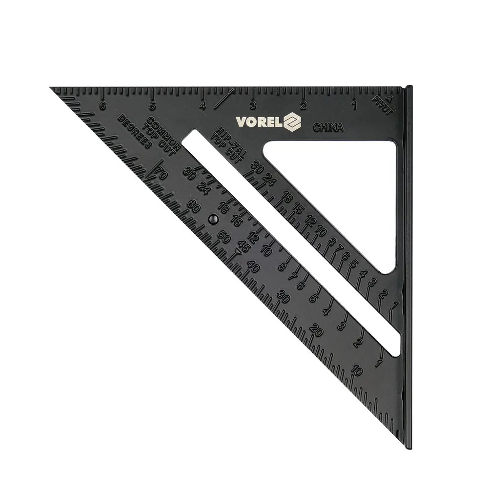Кутник алюмінієвий VOREL зі стопкою,180*180*250 мм і метричною шкалою 18377