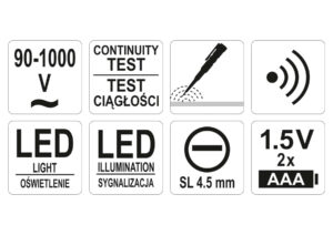 Викрутка індикатор цифрова 90-1000V плоський шліц SL 4.5mm YATO YT-28312
