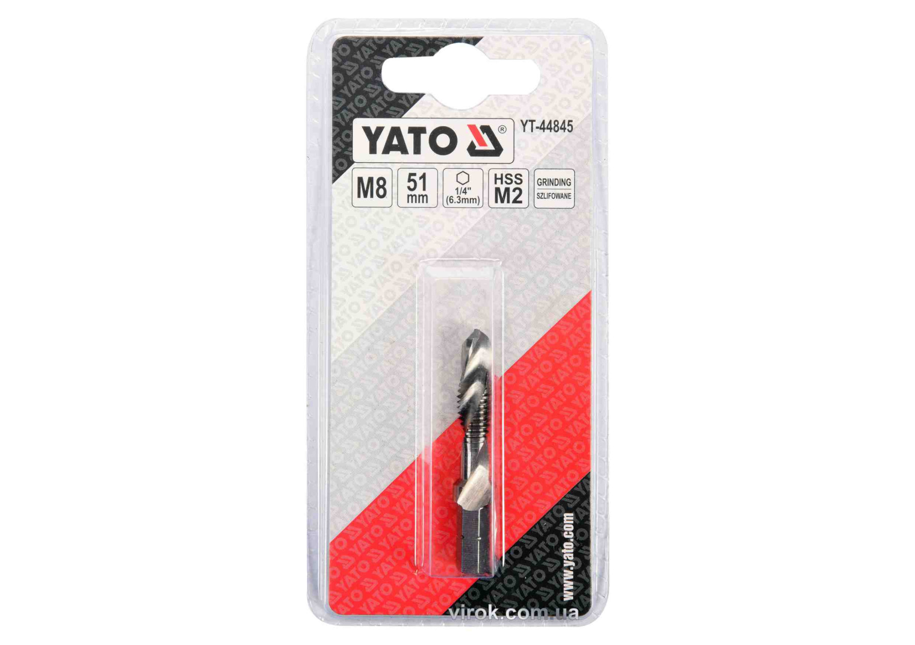 Свердло-мітчик YATO M8*1,25 мм HSS M2,HEX-1/4″,І=51/11 мм(YT-44845)