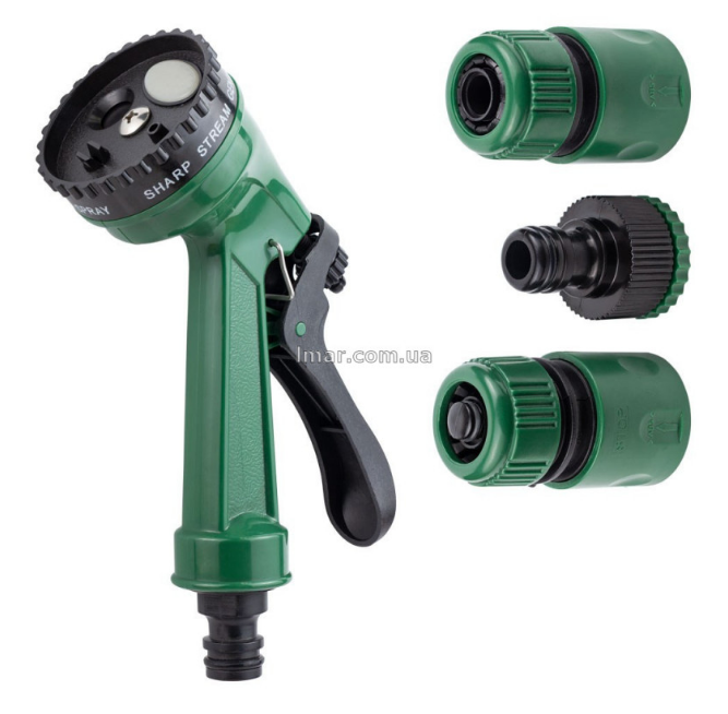 Набір поливальний пістолет,2 коннектора+ адаптер на шланг 3/4″ / Lmar / LMR523-431